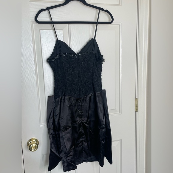 Vintage Masquerade Black Lace Satin Mini Dress Bow Detail 80s Cocktail Party | 9 - Picture 6 of 13